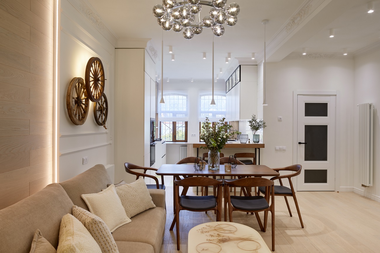 Chipboard Lamarty in the decors "Sandy Canyon", "White" in the project "Dachy Otvet" on NTV channel