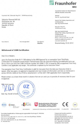 Withdrawal of quarterly plywood testing (CARB)