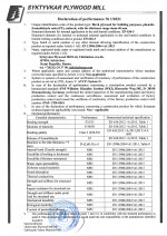 DECLARATION OF PERFORMANCE Birch plywood glued on the basis of phenol-formaldehyde resin (WBP)