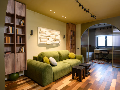 Lamarty laminated chipboard in the “Kvartirny Vopros” project on NTV. Living room for geologists